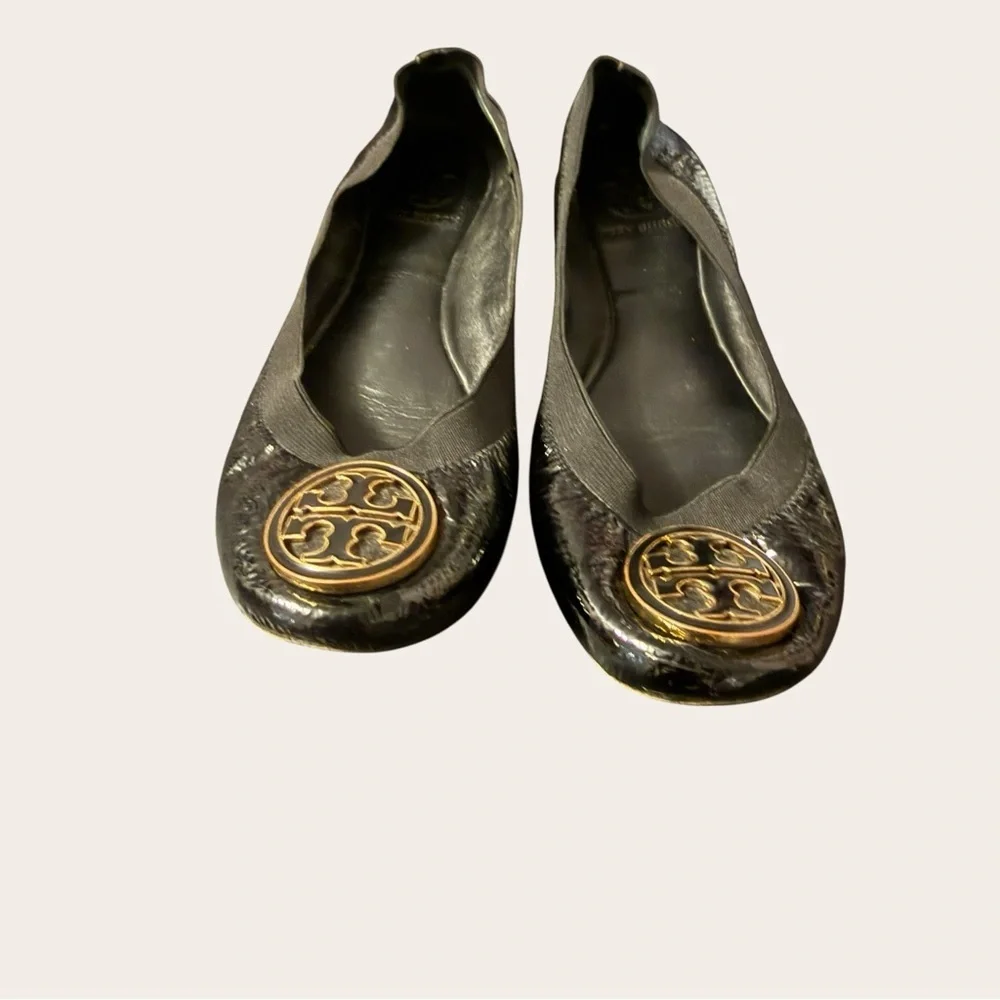 Tory Burch Caroline Black Patent Ballet Flat Shoes size 7.5